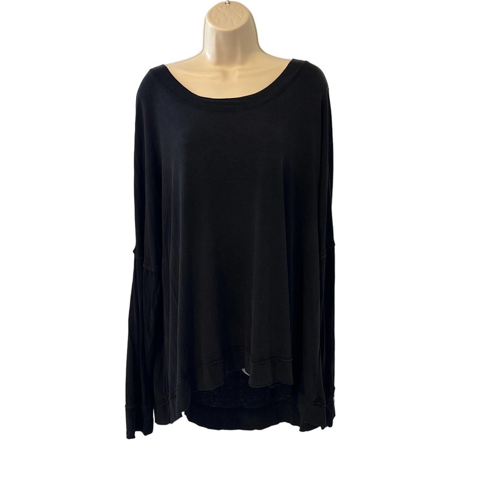 Wonderly Curvy Womens 1X Black Long Sleeve Scoop Neck High-Low Knit Top